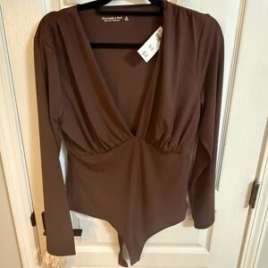 Abercrombie & Fitch Deep V-Neck Brown Bodysuit